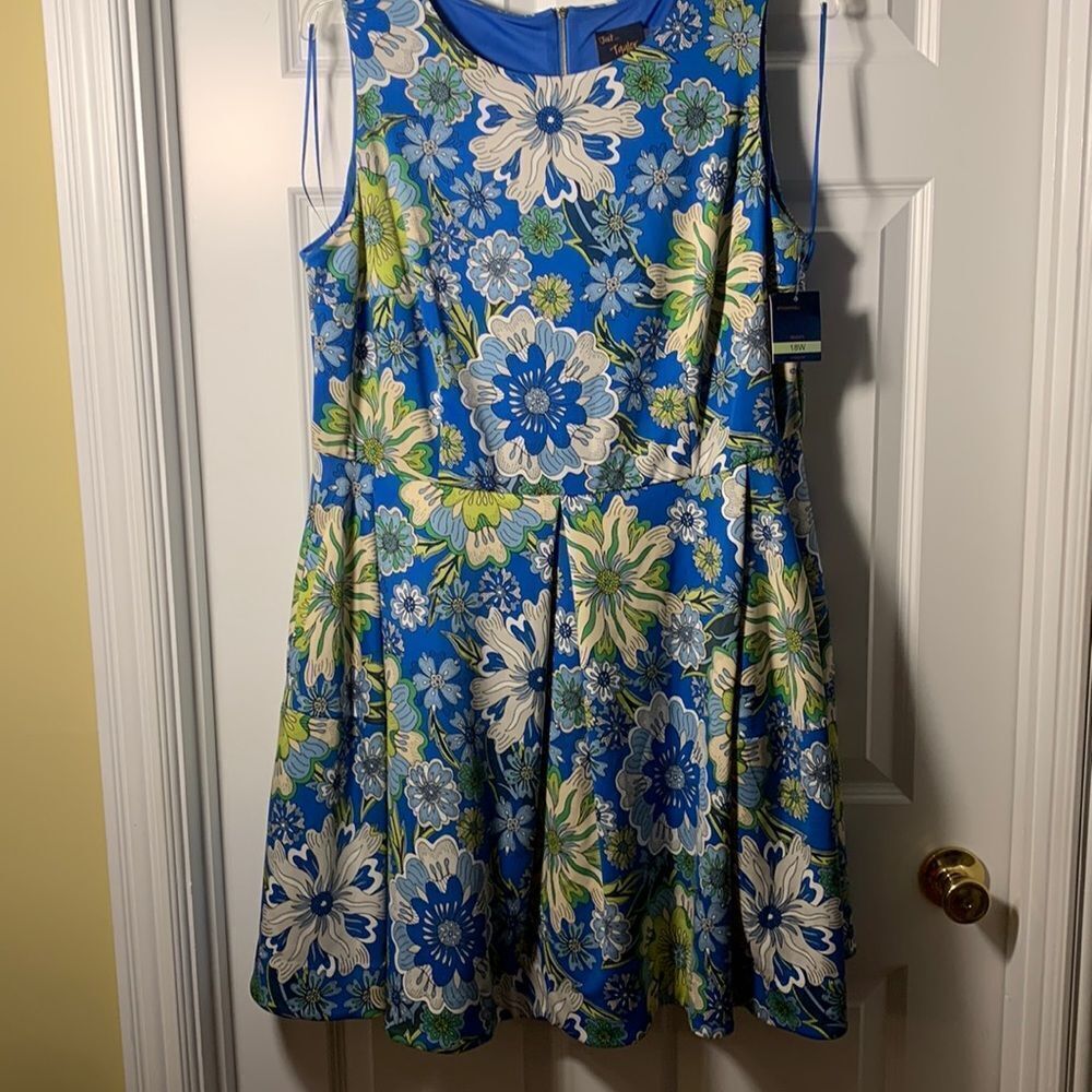 Just Taylor 18W sleeveless blue & green floral dress